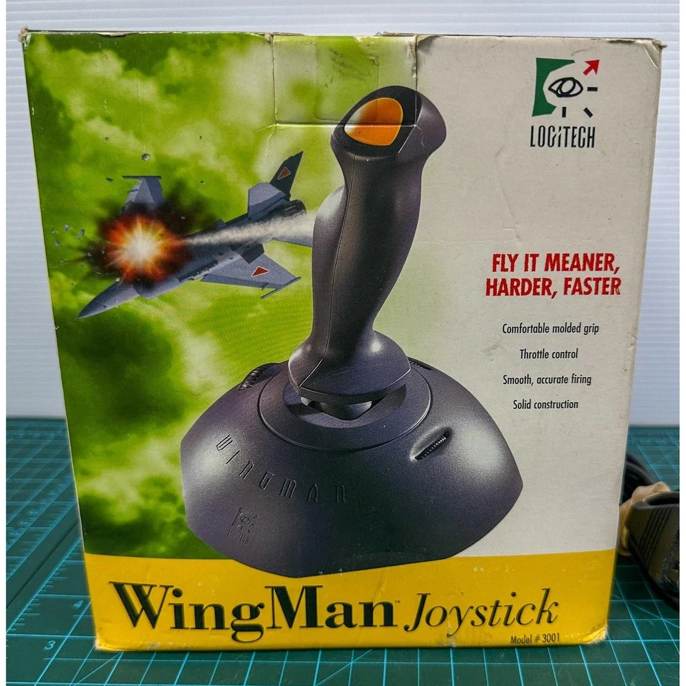 Vintage Logitech WingMan Flight Joystick Model 3001 PC Gameport With Box Gray